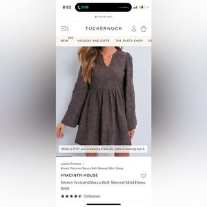 HYACINTH HOUSE
Brown Textured Becca Bell-Sleeved Mini Dress